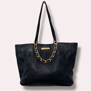 Michael Kors Black Pebbled Leather Chain Tote Gold Large Bag